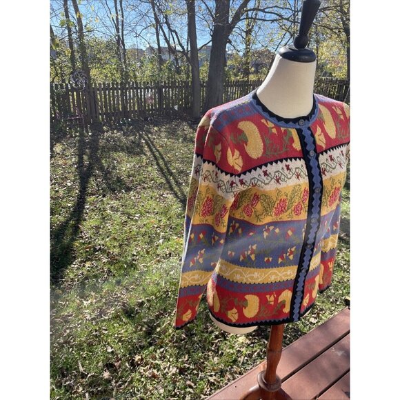 Vintage First Issue 100% Cotton Floral Knit Cardigan Sweater With Full Button Fr - Picture 2 of 10